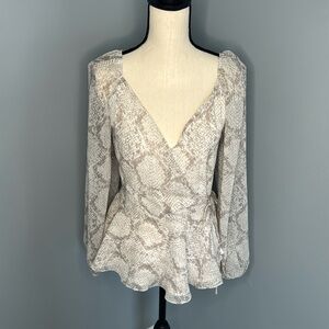 Chelsea28 Women’s Beige Snap Front Wrap Blouse Top Sz XS